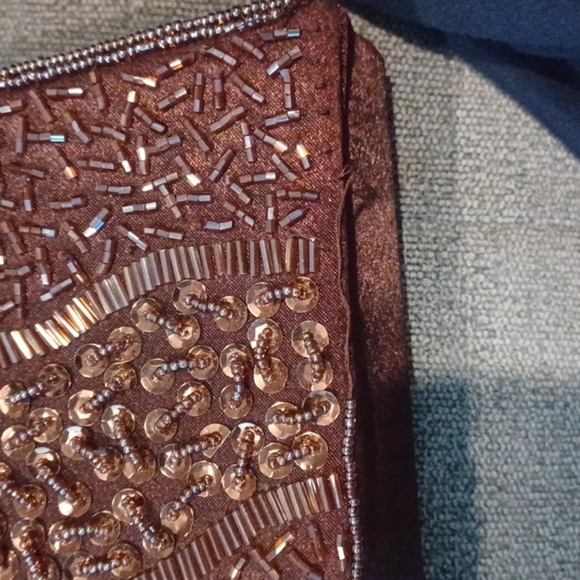 Bijoux Terner Chocolate Brown Satin & Beaded Purse - Picture 5 of 6